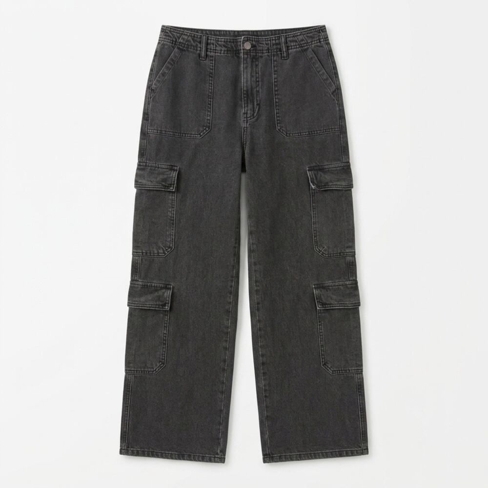 WideLeg Black Cargo Jeans Women 6 Baggy Grunge Goth Retro Denim Co Primark